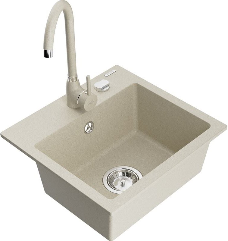 Milo 1-Becken-Granit-Spüle mit Mischbatterie Telma, Beige - 6505-69-670200-69 - Mexen