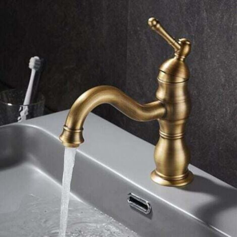 Retro Waschtischarmatur, Gold, 360° schwenkbarer Bad Wasserhahn, Waschtischmischer aus Messing, Badarmatur mit neuem Ker...