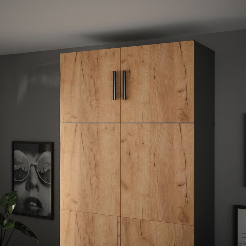 Aufsatzmodul Ingo, Anthrazit/Goldkraft Eiche, 80 x 40 cm mit 2 Türen, Vicco