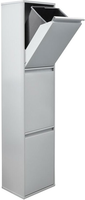 Basic Recycling Abfalleimer / Mülleimer aus Stahl, Mülltrennsystem mit 3 entnehmbaren Inneneimern aus Kunststoff mit Gri...