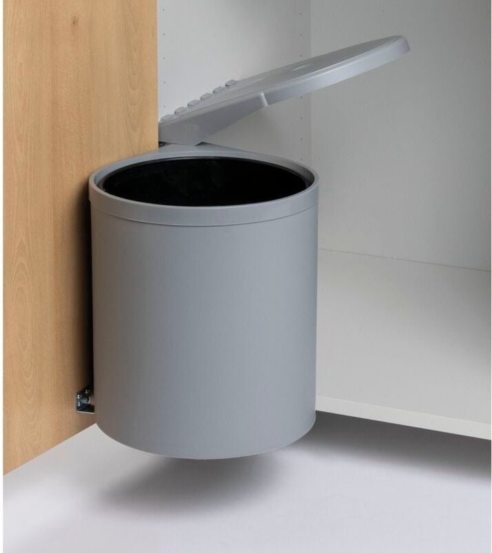 Einbau-Abfallsammler 12 Liter Grau - ausschwenkbarer Mülleimer für Schrankmontage, automatischer Deckel, Kunststoff, 265...