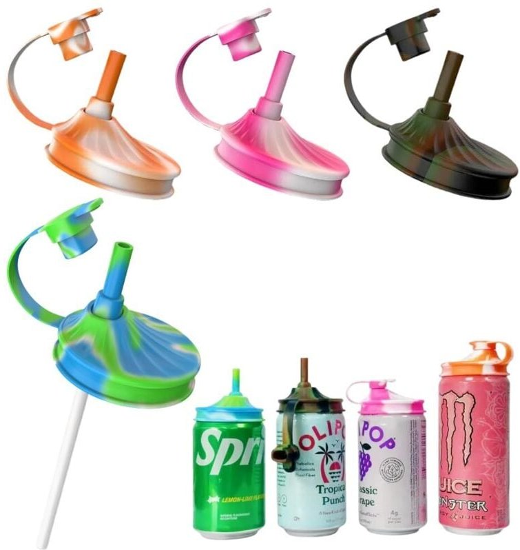 Set mit 4 Getränkedosendeckeln mit Strohhalm, Silikondeckel für Getränkedosen, Deckel für Energy-Drink-Dosen, BPA-frei, ...