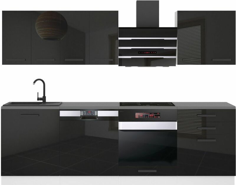 Küchenzeile Küchenblock Susan - Küchenmöbel 240 cm Einbauküche Vollausstattung ohne Elektrogeräten mit Hängeschränke und...