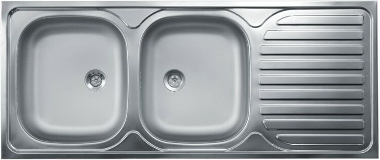 Zwei-Becken-Spüle mit Stahlabtropffläche rechts auf der Arbeitsplatte, 50 x 120 cm (N127DX)