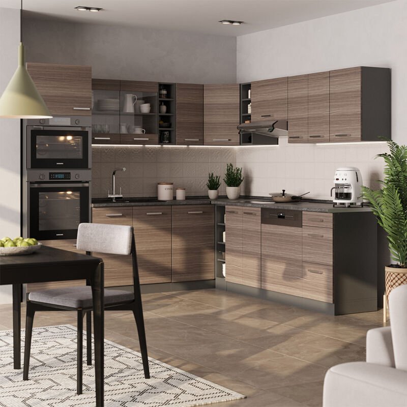 Vicco - Eckküche R-Line, Edelgrau/Anthrazit, 237 x 247 cm , ap Marmor