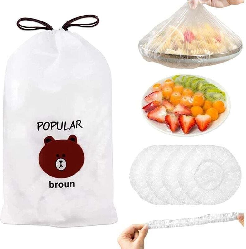 Pellicola trasparente riutilizzabile, 200 sacchetti per alimenti, pellicole riutilizzabili per alimenti, coperchi in tes...
