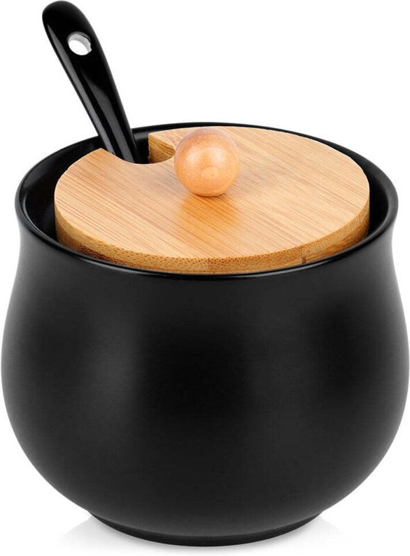 Keramik Zuckerdose Mit Löffel Schwarz 139683