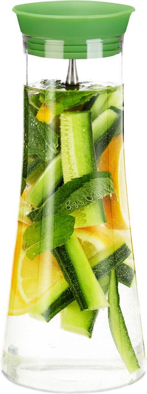 Relaxdays Glaskaraffe zylindrisch, 1 Liter, Gastro, Edelstahl Ausgießer, feines Kristallglas, spülmaschinenfest, klar