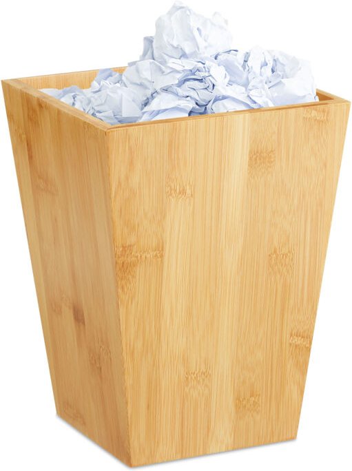 2 x Papierkorb Bambus, eckig, 6 l, ohne Deckel, für Büro, Kinderzimmer, Bad, Mülleimer HxBxT: 27x20x20cm, natur