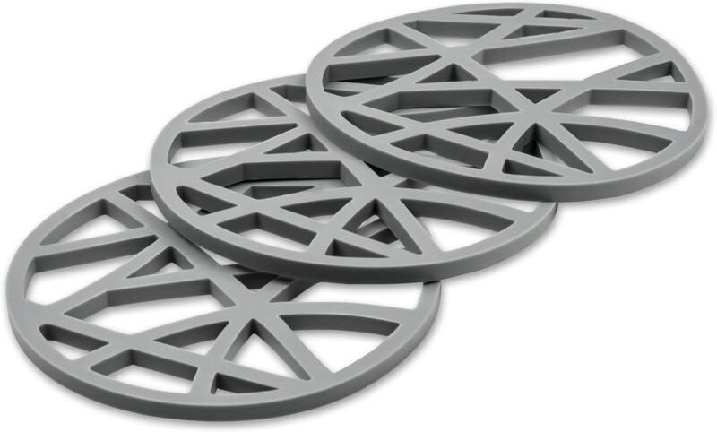 Set mit 3 runden Silikon-Untersetzern – flexibel und rutschfest – 15,8 x 15,8 x 0,7 cm – Grau