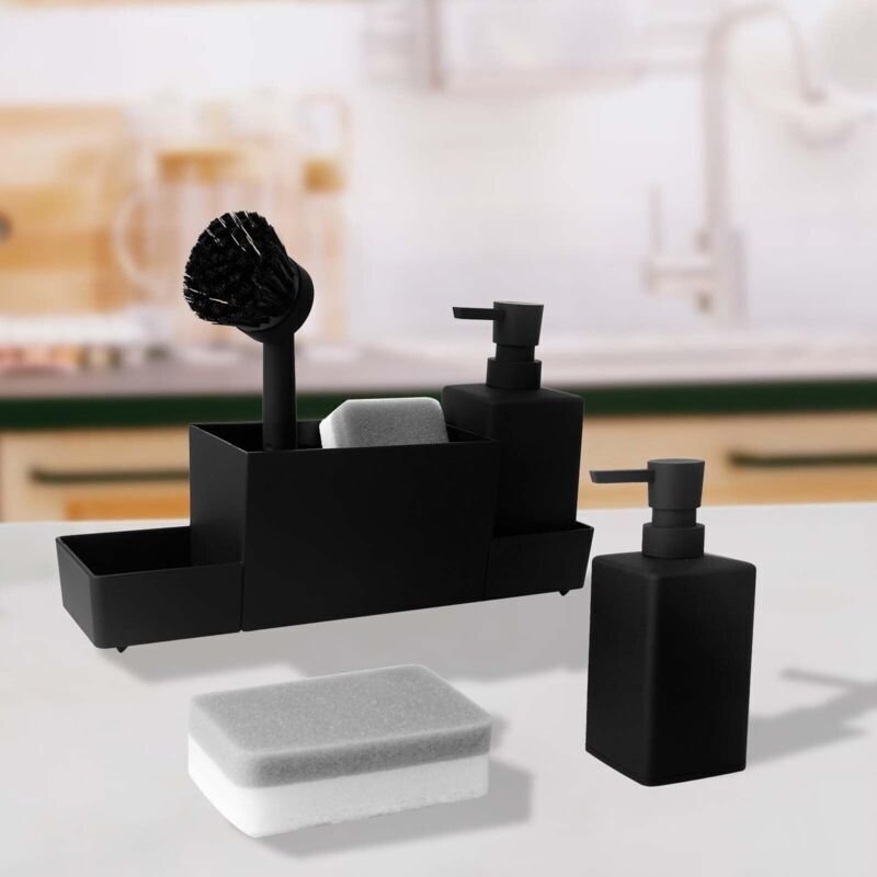 Vtizikl Organisateur Evier Cuisine Distributeur de Liquide Vaisselle Accessoire de Rangement Brosse à Vaisselle avec Dis...