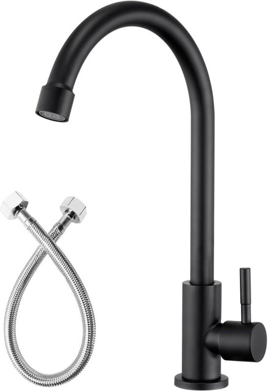Wasserhahn für Kaltwasser, Küchenarmatur, 360° drehbar, für Küche oder Bad, Mattschwarz