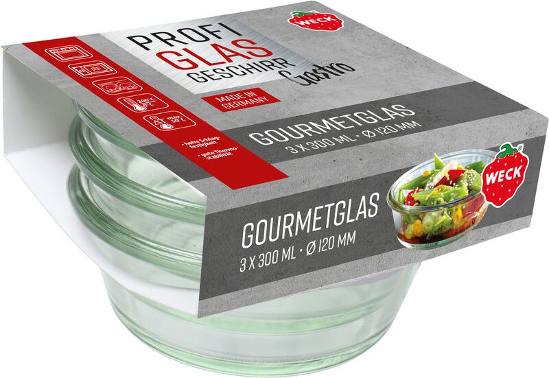 Weck - 3er Set Gastropack 300 ml Gourmetgläser ohne Deckel 76126