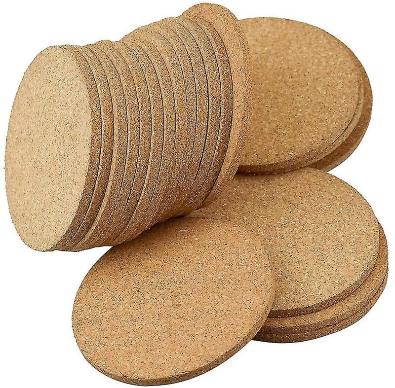 BEBUSINGOTO Set mit 10 runden Retro-Untersetzern aus Holz und Kork, 10 cm