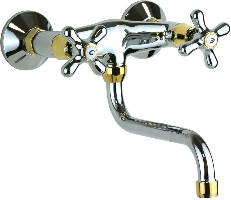 Wandmontierter Doppelhebel-Spülbeckenhahn in der Farbe Chrom-Gold Paffoni iris IRV161CO Chrom-Gold - Iris