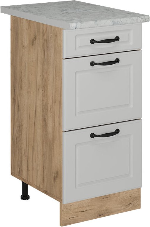 Küchenunterschrank R-Line, Weiß Landhaus, 40 cm mit Schubladen, ap Marmor Vicco