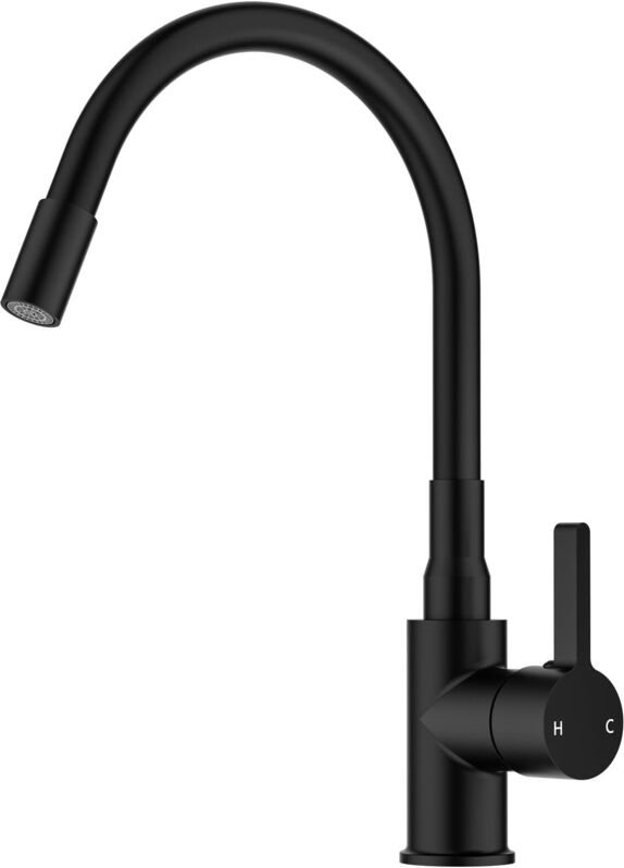 Grifo de Cocina Negro Flexible, Grifo Giratorio 360° para Fregadero de Acero Inoxidable con Orificio Único
