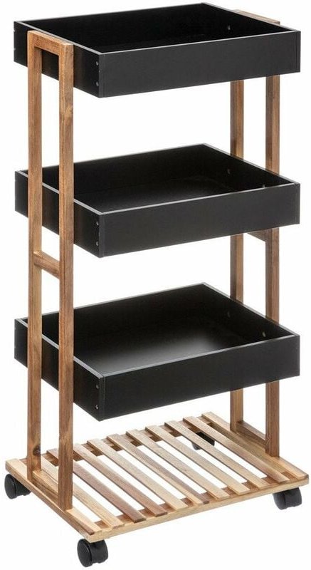 5five Simply Smart - Beistelltisch mit 4 ebenen auf rollen naturéo akazie schwarz - 5five