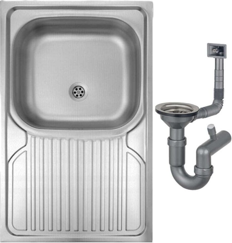 Einzelbecken Stahl-Aufsatzspüle 80x50 satiniert mit Apollo-Siphon