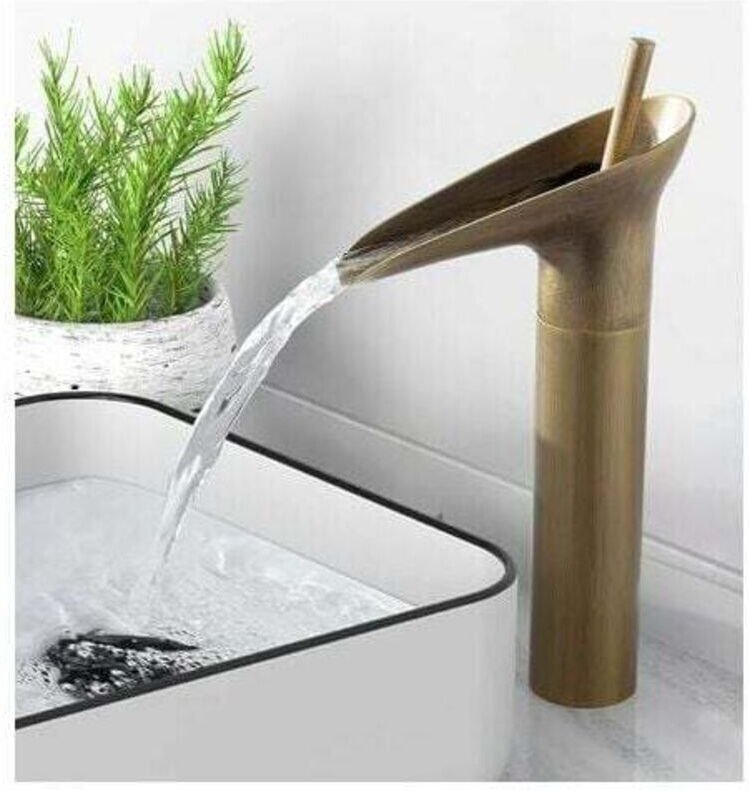 Antike Bronze-Waschtischarmatur, Wasserfall-Waschtischarmatur, Einhebel-Waschtischmischer mit Keramikventil