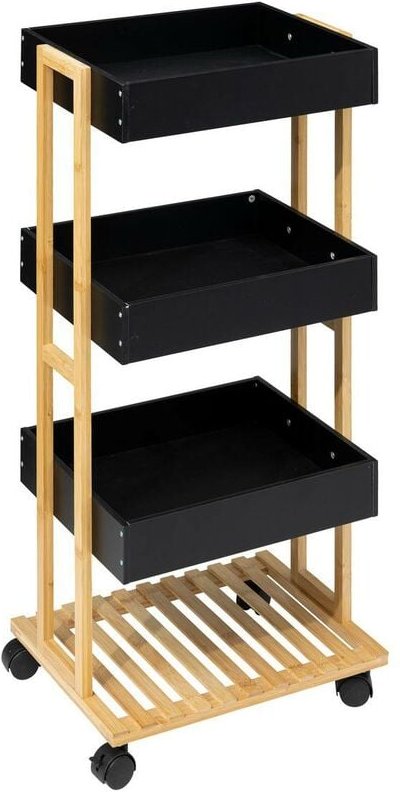 5five Simply Smart - Beistelltisch mit 4 ebenen auf rollen naturéo akazie schwarz - 5five