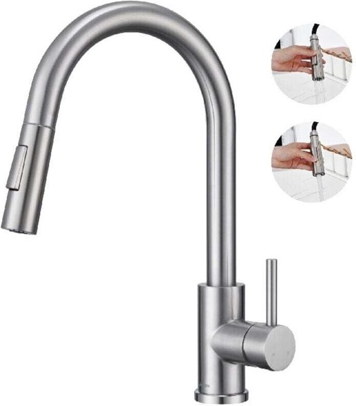 Küchenarmatur mit ausziehbarer Brause, Küchenmischbatterie, drehbarer Auslauf, Spültischarmatur aus gebürstetem Nickelst...