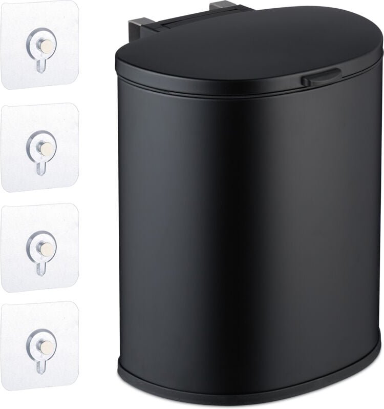 Küchenmülleimer hängend, 9l, Absenkautomatik, entnehmbarer Inneneimer, Wandmontage, Türmüllbehälter, schwarz - Relaxdays
