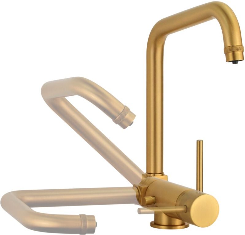 Pollini Acqua Design - Küchenspülenarmatur für gefiltertes Wasser in gebürsteter Goldfarbe mit klappbarem Auslauf Pollin...