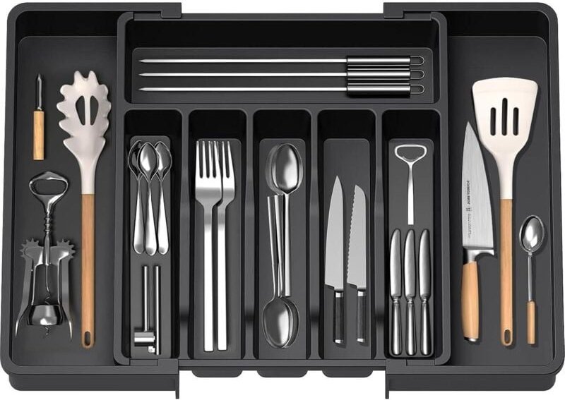 Coocheer - Erweiterbarer Utensilienbehälter für Schubladen, Besteckkasten, Schubladen-Organizer für die Küche, Aufbewahr...