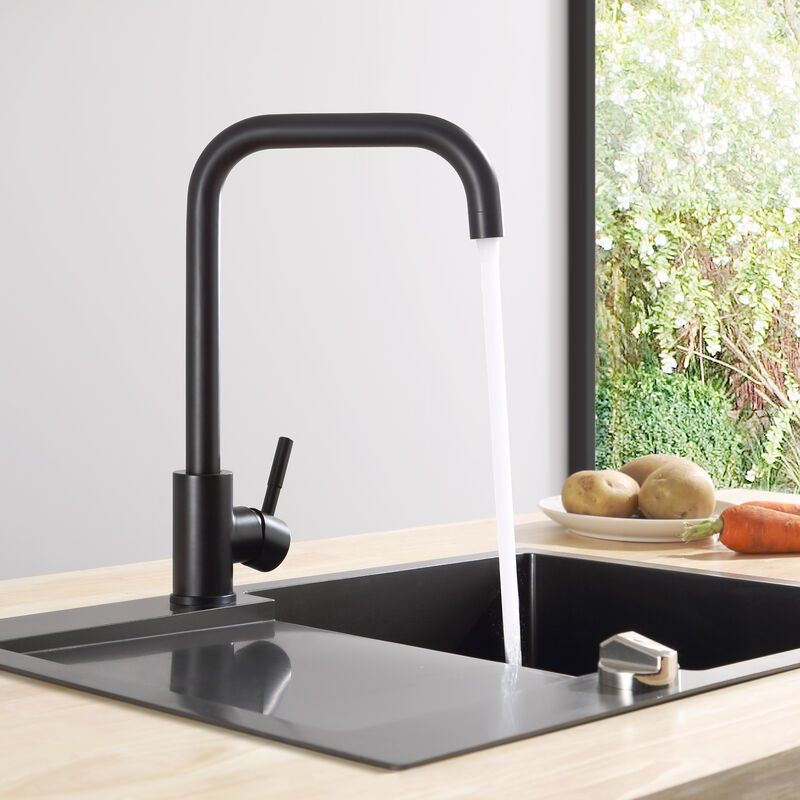 Küchenarmatur, L-Form Küchenarmatur aus Edelstahl 304, 360° drehbare Küchenarmatur mit abnehmbarem Luftsprudler, Antikal...