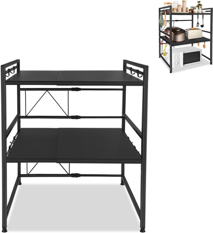 Froadp 3-Stufiges Mikrowellen Regal Erweiterbares Mikrowellenständer mit 8 Haken Metall Mikrowellenhalter Küchenregal fü...
