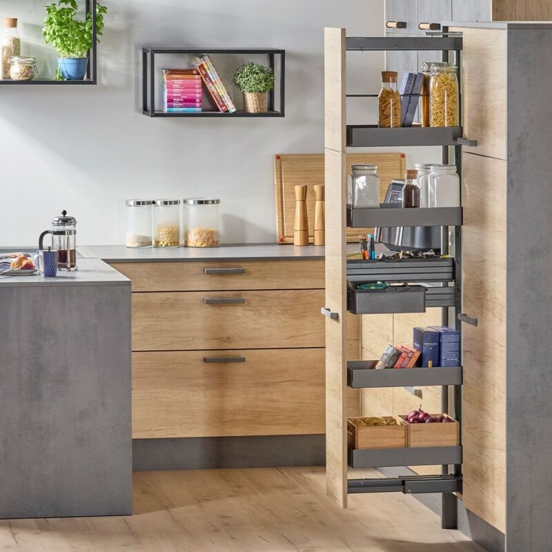 SOTECH Dispensa-X Apothekerauszug ANTHRAZIT, Tragkraft 100 kg, Höhe von 1600-2000 mm, 5 Tablare für 400 mm Schrankbreite