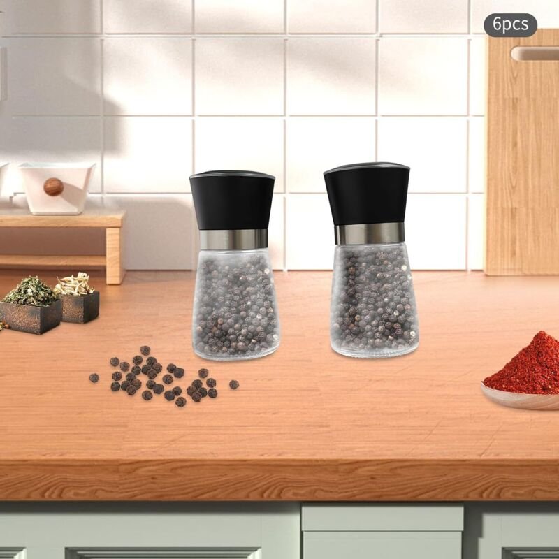 6er Gewürzmühle, Salz und Pfeffermühle, Kaffeemühle, Gewürzmühle Glas, Manuelles Glasmahlwerk für die Küche Ohne Gewürzi...