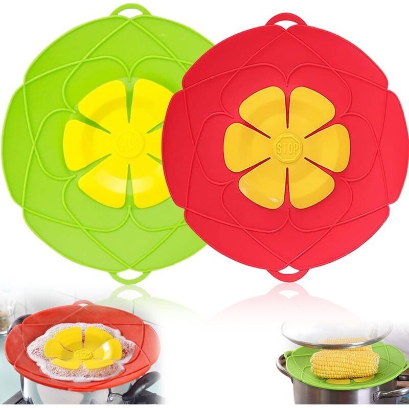 Linghhang - 2er-Pack auslaufsichere Deckel aus Silikon – 10' und 11,5' Spritzschutz – Mehrzweck-Küchenhelfer (Grün, Rot)