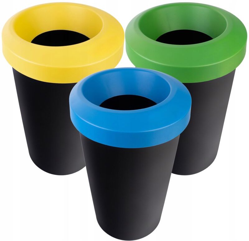 Mülltrenner-Set, rund, aus robustem Kunststoff, Sortiereimer, Abfalltrennbehälter (3 x 45 l) - Kadax