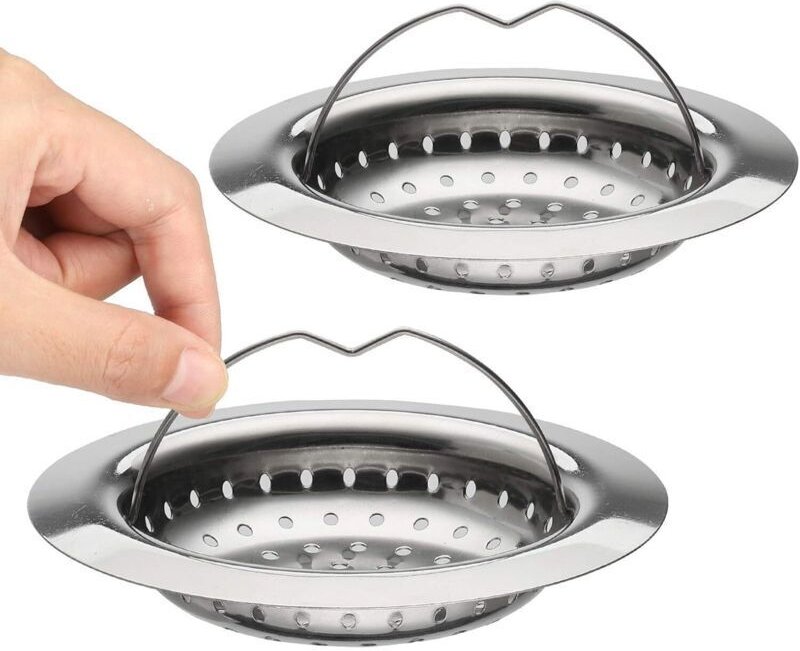 KZQ - 2 pezzi filtro per lavello da cucina con maniglia, filtro per lavello in acciaio inox con maniglia, griglia per la...