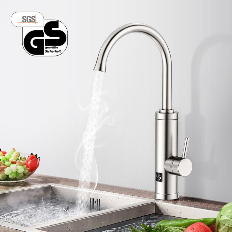 Wasserhahn mit Durchlauferhitzer, 3300W Elektrischer Wasserhahn Sofort Heißes Küchenarmatur mit LED-Display, Anti-Spritz...