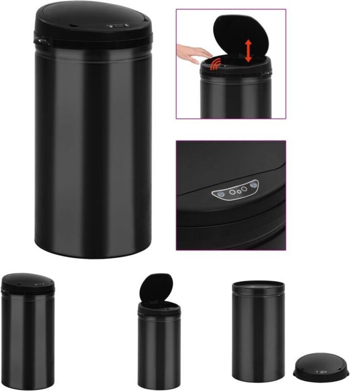 The Living Store - Automatischer Sensor-Mülleimer 50 l Kohlenstoffstahl Schwarz - Mülltonnen & Abfalleimer - Schwarz