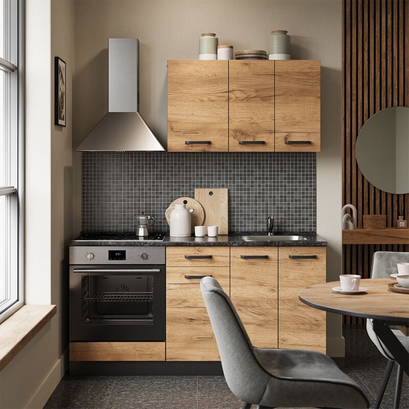 Singleküche R-Line, Goldkraft Eiche/Anthrazit, 160 cm mit Herdumbauschrank ohne Arbeitsplatte, Vicco