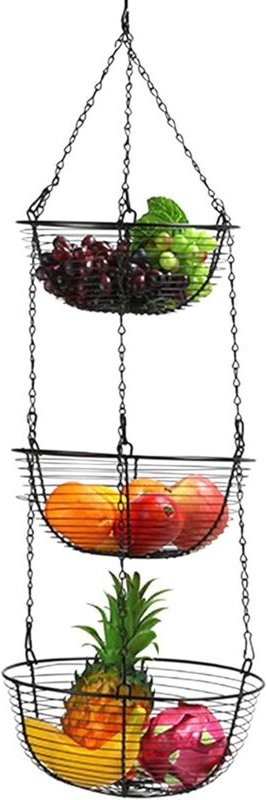 Hängekorb hängend 3-stöckiger mit Haken, Eisenkörbe Obstkorb hängend, Hängend Obstschale Küche, Gemüsekorb aus Metall fü...