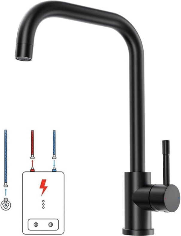 LONHEO MAX Schwarz Niederdruck Wasserhahn Küche Armatur aus Edelstahl, 360° Schwenkbar Küche Mischbatterie Einhebelmisch...