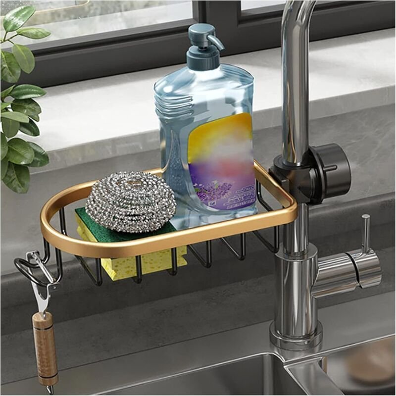 Schwammhalter für Küchenarmaturen, Hängende Seifenschale mit Haken, Kein Bohren erforderlich, Spülbecken-Organizer aus A...