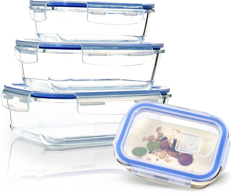 Klarstein - bambuswald© auslaufsichere Vorratdosen Glas mit luftdichten Deckel 4er Set verschließbare & stapelbare Glasb...