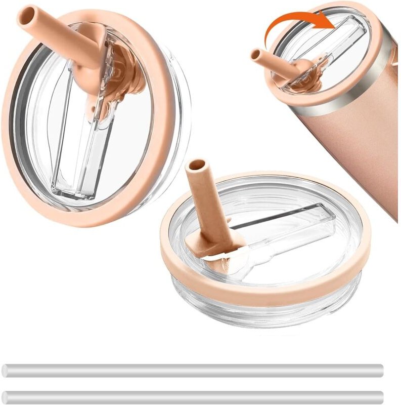 2er-Pack pfirsichfarbene, auslaufsichere Ersatzdeckel (10 x 10 x 2,6 cm) für 40-oz-Becher, auslaufsichere Deckel mit 2 S...