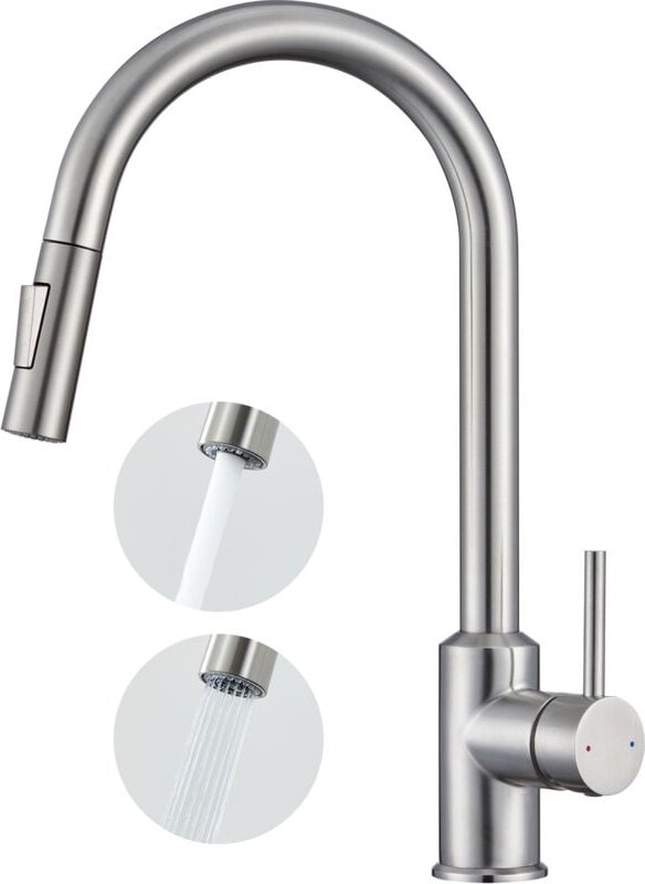 Thumbnail - Anycee Max Ausziehbarer Edelstahl Küchenwasserhahn – 360° drehbarer Küchenspülen-Mischbatterie – 2 Wasserauslassmodi Küc...