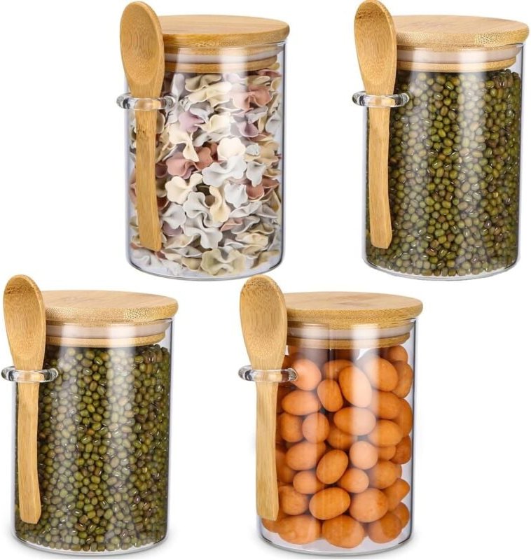Bluedeer - Vorratsgläser mit Deckel und Löffel, 4er-Set 540ml Oats Gläser, Vorratsdosen Glas, Glasbehälter, Meal Prep Gl...