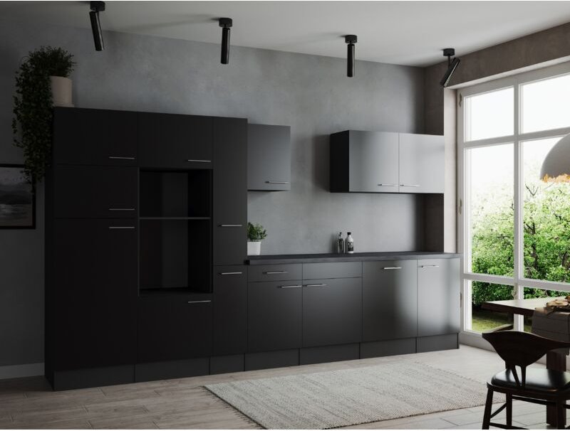 Küche Küchenzeile Leerblock Grau Matt Schwarz Oliver 370 cm Respekta