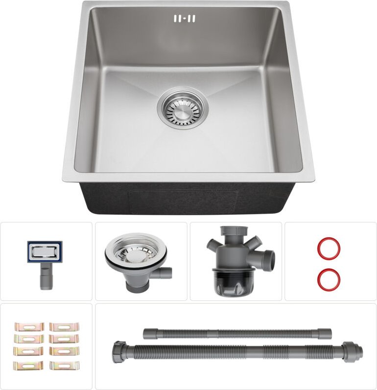 Edelstahl Küchenspüle 44 x 44 cm Spülbecken Küche, für ab 45 cm-Schrank, 3 Installationsmethoden, Nano Silber Spülen