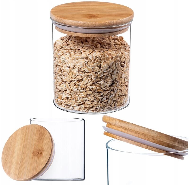 Kadax - Glasbehälter mit Bambusdeckel, Vorratsgläser, Rund, 800 ml