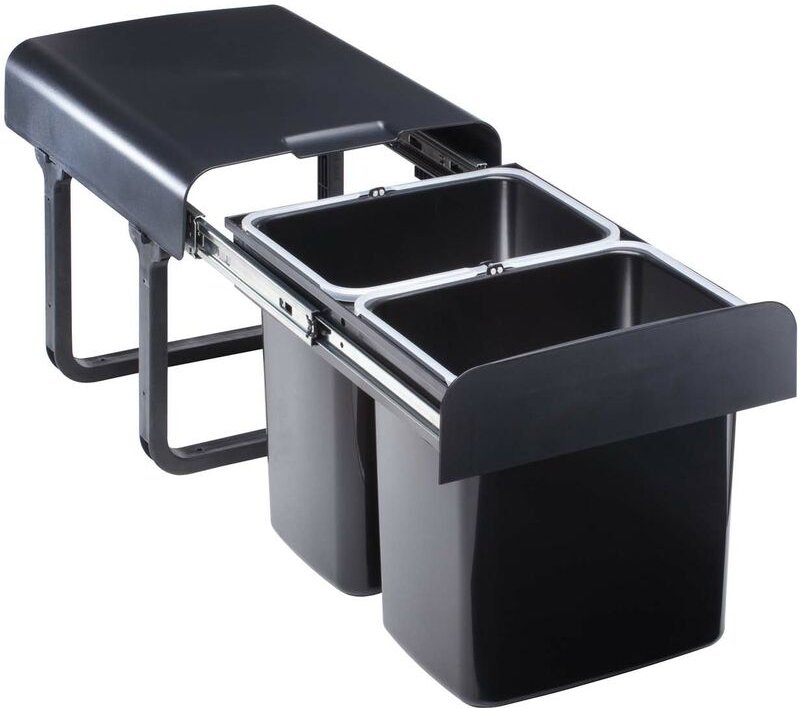 Quellmalz - Ekotech Einbau-Abfallsammler EKKO.20 Vollauszug 2x16 Liter schwarz ab 40er Schrankbreite 355x473x365 mm